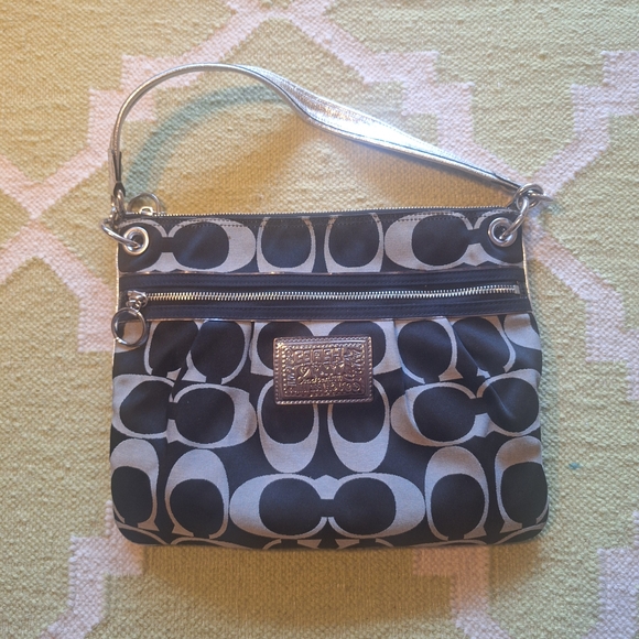 Coach Handbags - Coach Black and Silver Signature Shoulder Bag
